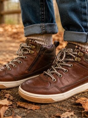 USC Sports Outdoor Kids Boots Brown Plaid Lace Up Hiking Size 11